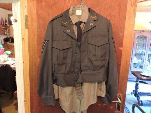 South African Airforce SAAF Jacket with military corporal stripes SAAF brass badges shirt and tie